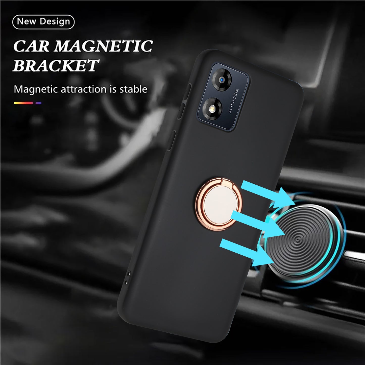 Matte TPU Phone Case for Motorola Moto E13 4G Support Car Magnet Mount Ring Kickstand Cover