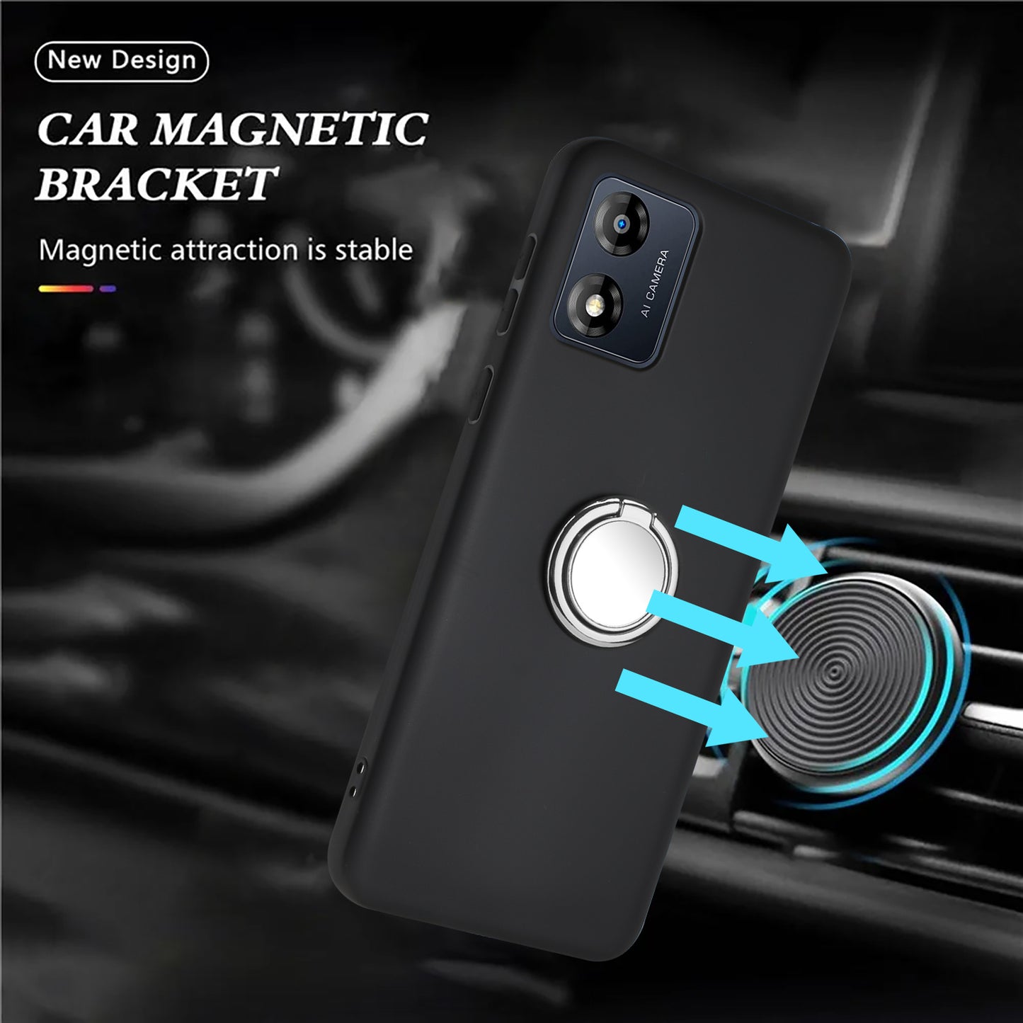 Matte TPU Phone Case for Motorola Moto E13 4G Support Car Magnet Mount Ring Kickstand Cover