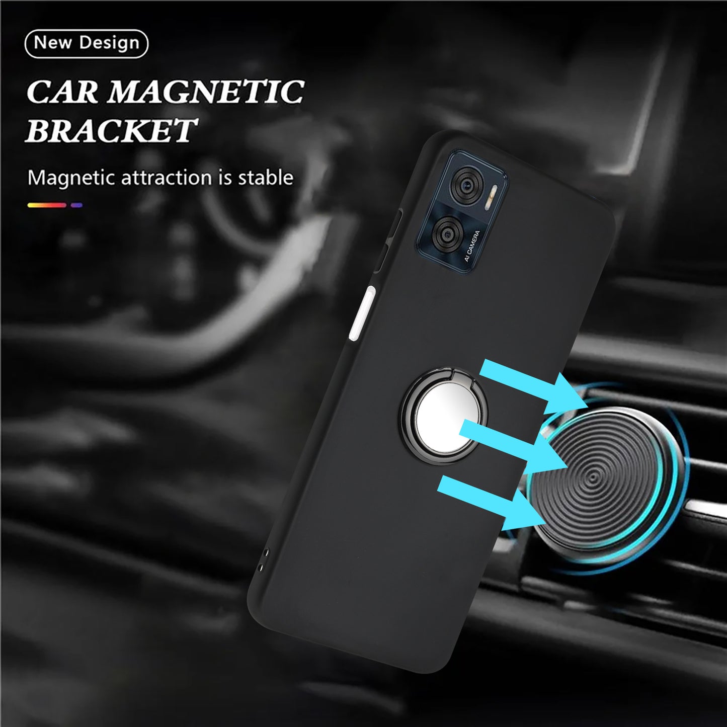 Ring Kickstand Matte Cover for Motorola Moto E22 4G / E22i 4G TPU Phone Case Support Car Magnet Mount