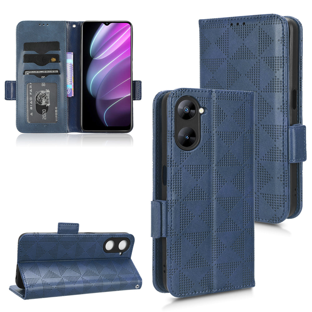 For Realme V30t / V30 5G Shockproof PU Leather Phone Case Imprinted Triangle Stand Wallet Cover