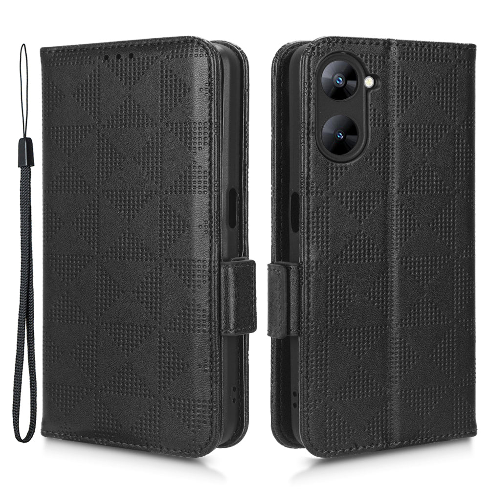 For Realme V30t / V30 5G Shockproof PU Leather Phone Case Imprinted Triangle Stand Wallet Cover