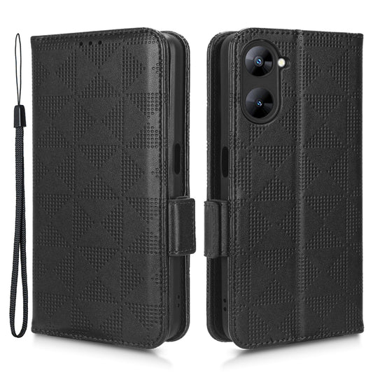 For Realme V30t / V30 5G Shockproof PU Leather Phone Case Imprinted Triangle Stand Wallet Cover