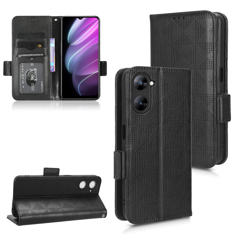 For Realme V30t / V30 5G Shockproof PU Leather Phone Case Imprinted Triangle Stand Wallet Cover