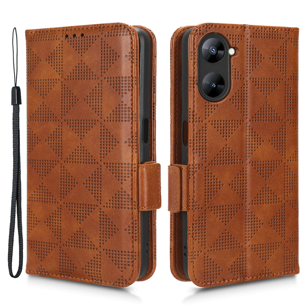 For Realme V30t / V30 5G Shockproof PU Leather Phone Case Imprinted Triangle Stand Wallet Cover
