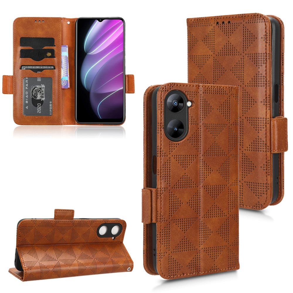 For Realme V30t / V30 5G Shockproof PU Leather Phone Case Imprinted Triangle Stand Wallet Cover