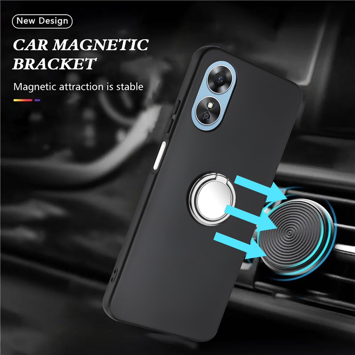 For Oppo A17 4G / A17k 4G Matte TPU Phone Case Ring Kickstand Bump Proof Cover Support Car Magnet Mount