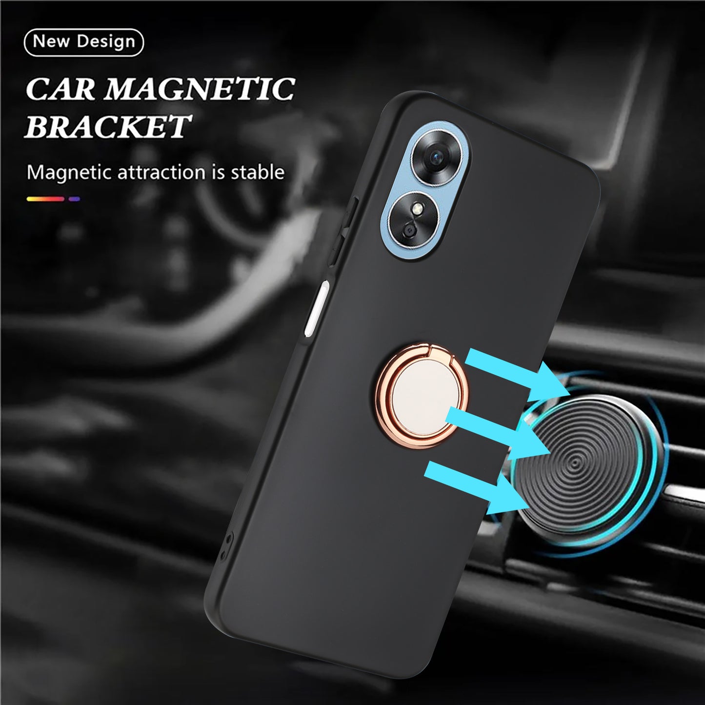 For Oppo A17 4G / A17k 4G Matte TPU Phone Case Ring Kickstand Bump Proof Cover Support Car Magnet Mount
