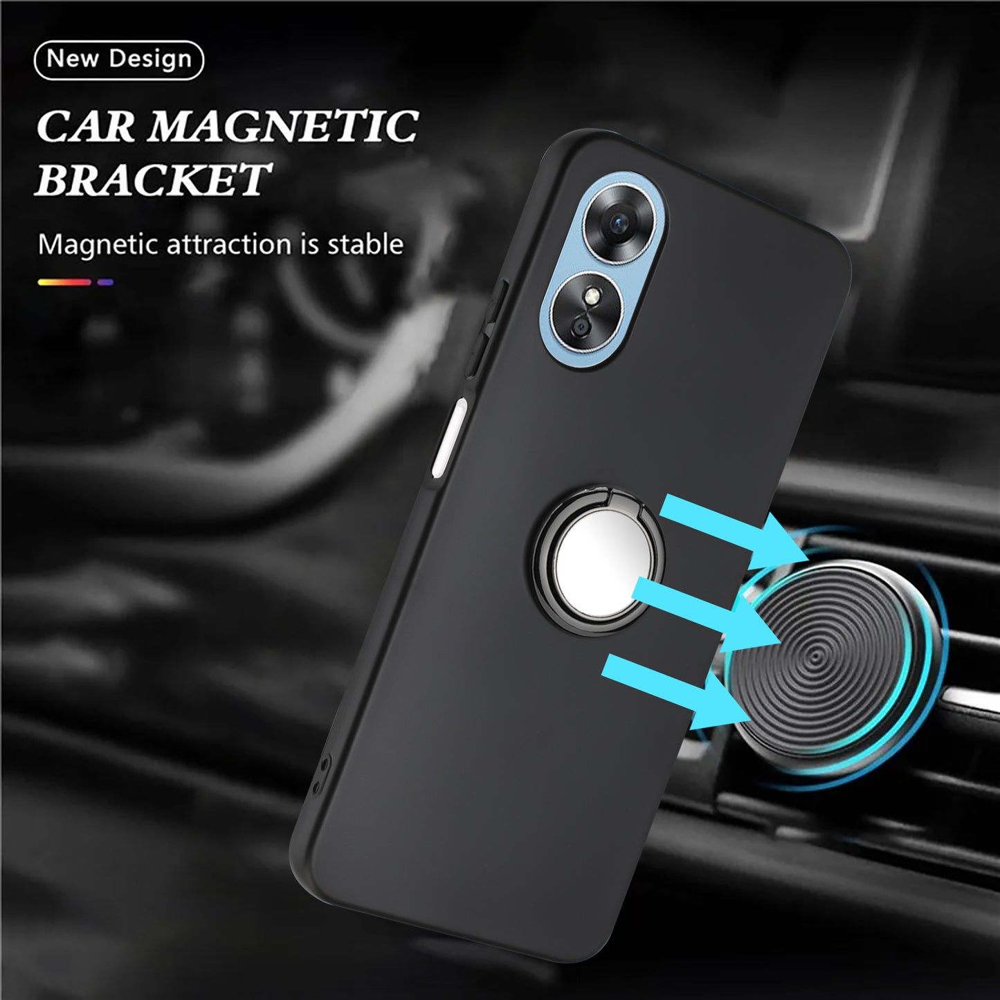 For Oppo A17 4G / A17k 4G Matte TPU Phone Case Ring Kickstand Bump Proof Cover Support Car Magnet Mount