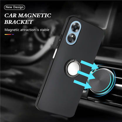For Oppo A17 4G / A17k 4G Matte TPU Phone Case Ring Kickstand Bump Proof Cover Support Car Magnet Mount