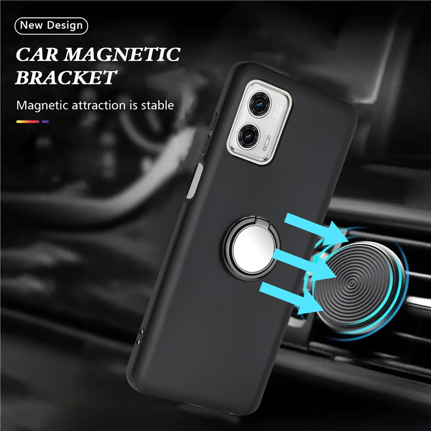 For Motorola Moto G73 5G Matte Texture TPU Phone Case Ring Kickstand Cover Support Car Magnet Mount