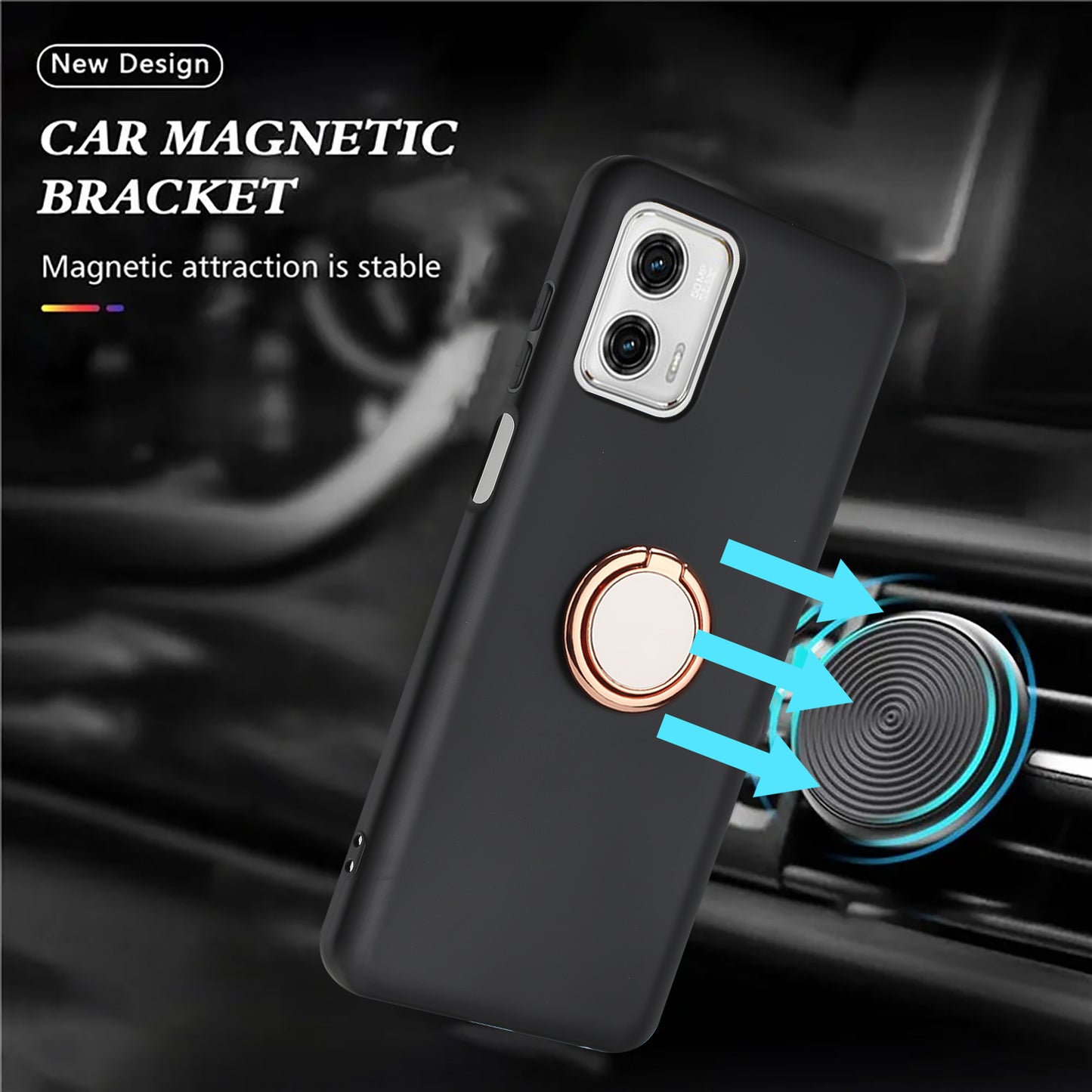 For Motorola Moto G73 5G Matte Texture TPU Phone Case Ring Kickstand Cover Support Car Magnet Mount