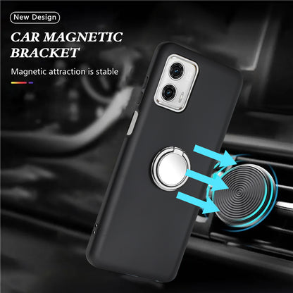 For Motorola Moto G73 5G Matte Texture TPU Phone Case Ring Kickstand Cover Support Car Magnet Mount