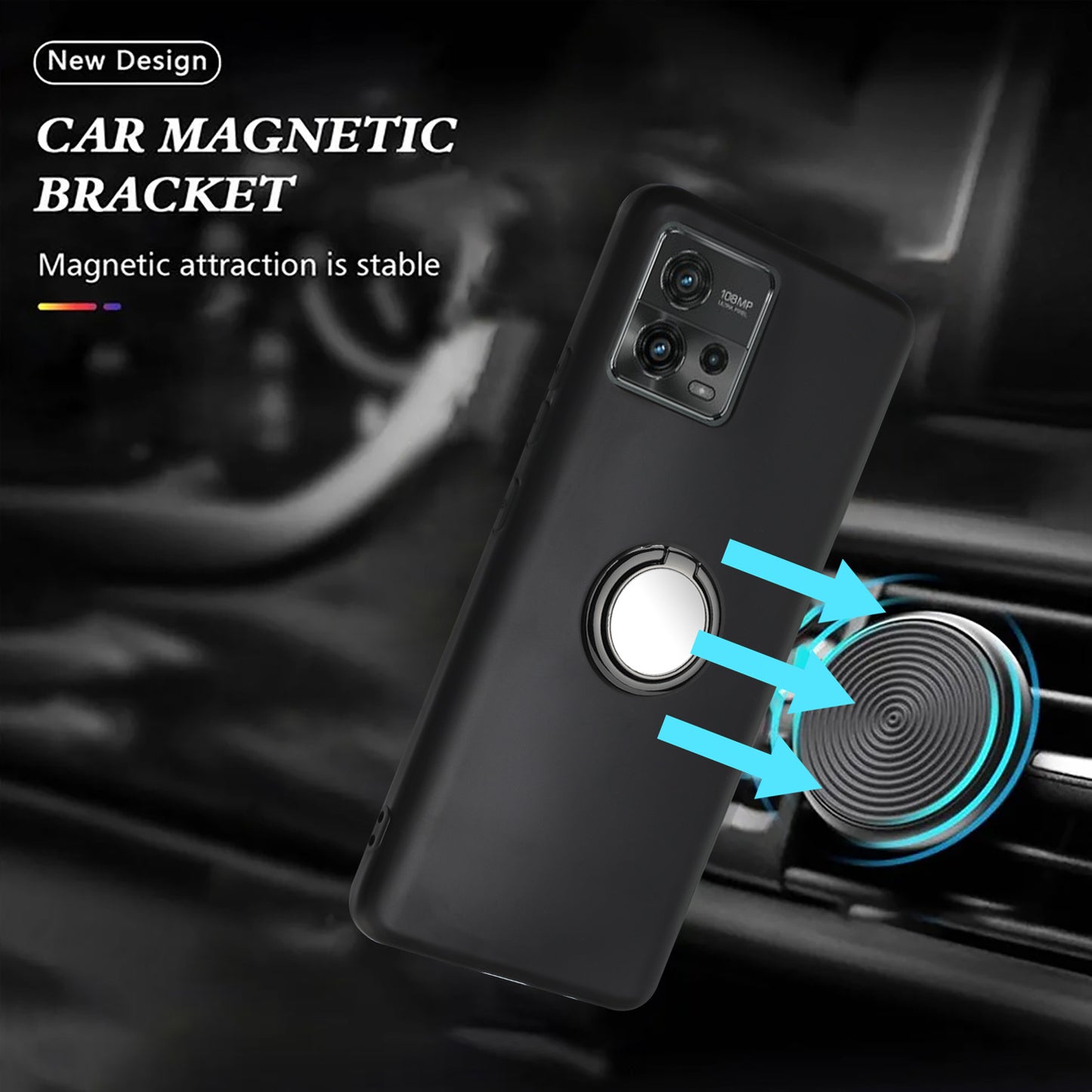 For Motorola Moto G72 4G Matte Texture TPU Phone Case Ring Kickstand Protective Cover Support Magnet Mount