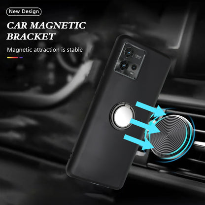For Motorola Moto G72 4G Matte Texture TPU Phone Case Ring Kickstand Protective Cover Support Magnet Mount