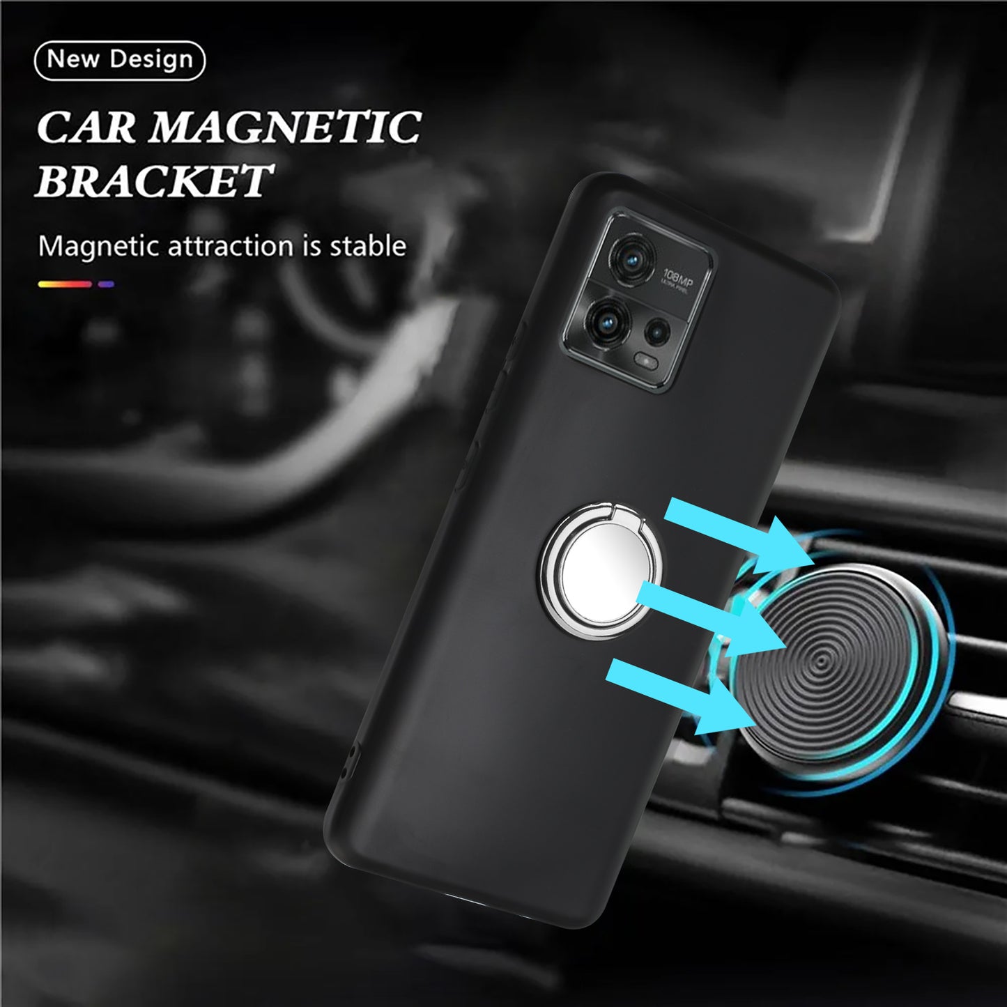 For Motorola Moto G72 4G Matte Texture TPU Phone Case Ring Kickstand Protective Cover Support Magnet Mount
