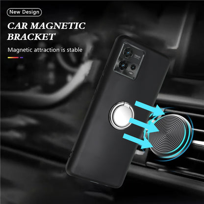 For Motorola Moto G72 4G Matte Texture TPU Phone Case Ring Kickstand Protective Cover Support Magnet Mount
