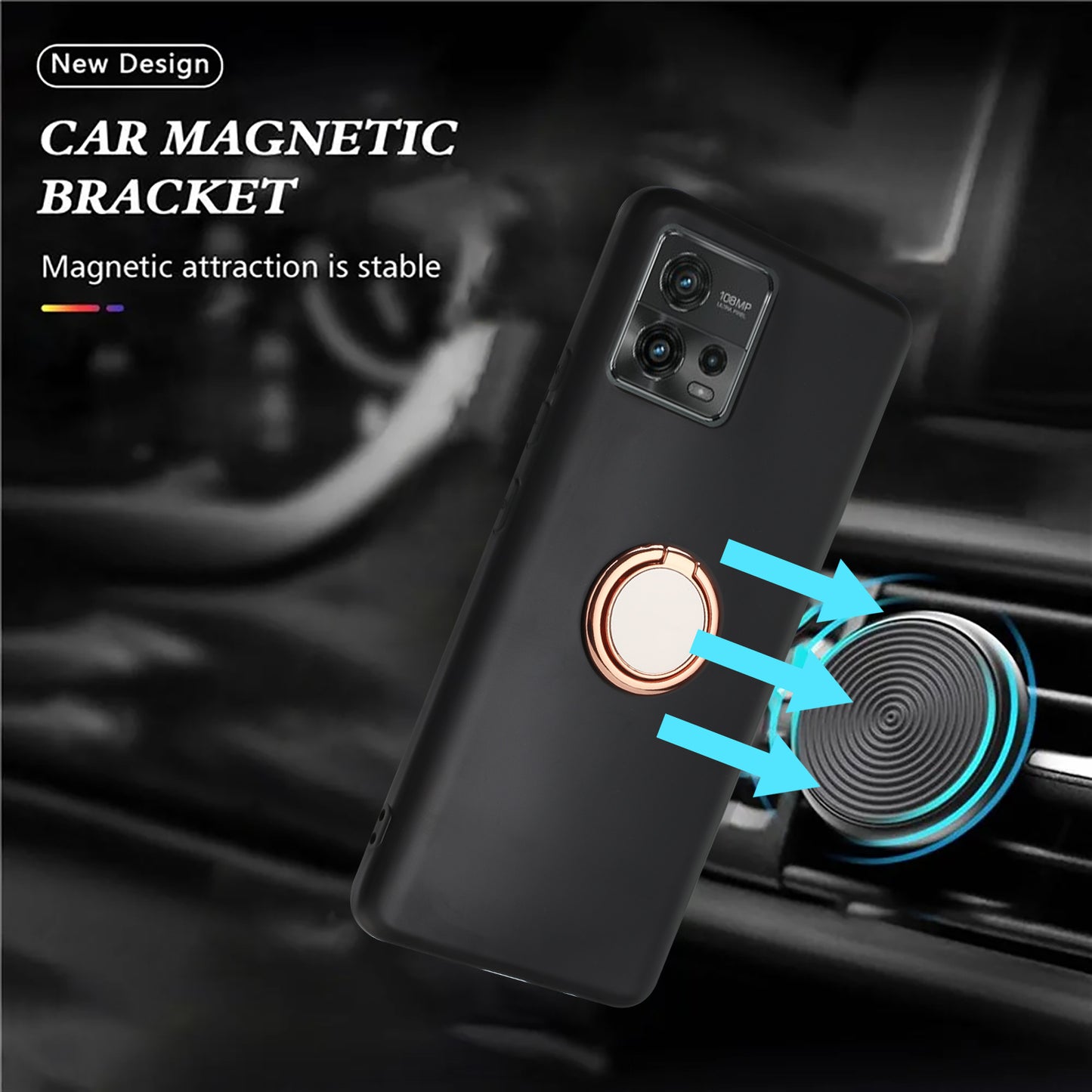 For Motorola Moto G72 4G Matte Texture TPU Phone Case Ring Kickstand Protective Cover Support Magnet Mount