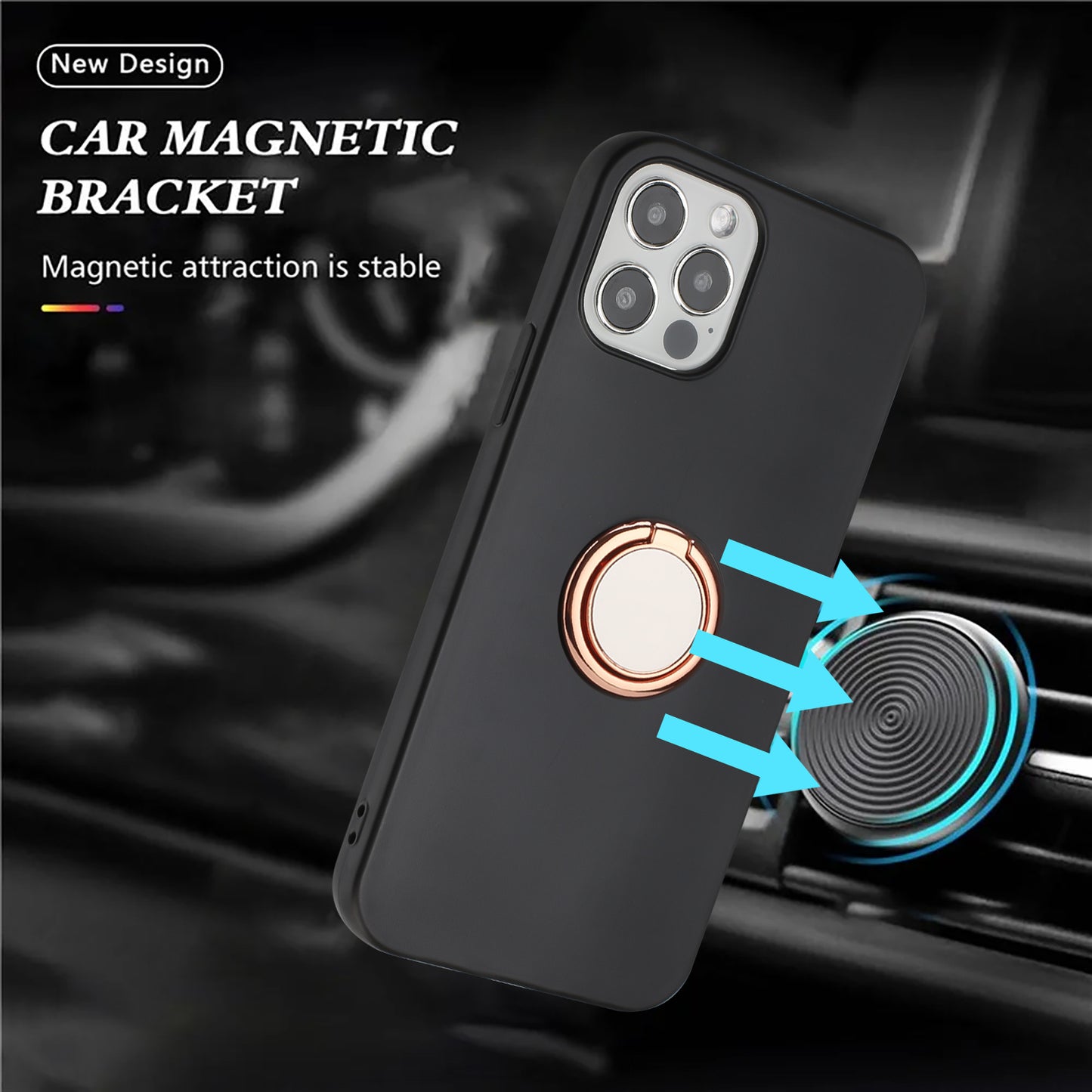 TPU Cover for iPhone 12 mini 5.4 inch Ring Kickstand Matte Phone Case Support Car Magnet Mount