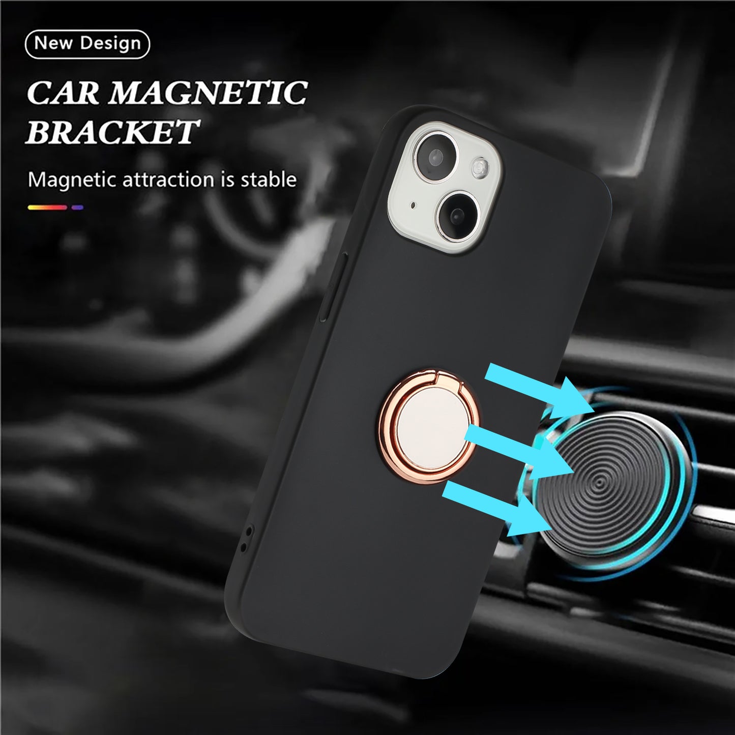 Ring Kickstand TPU Cover for iPhone 13 6.1 inch Frosted Phone Case Support Car Magnet Mount