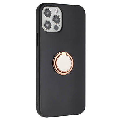Mobile Phone Shell for iPhone 12 / 12 Pro 6.1 inch Ring Holder Kickstand Matte TPU Cover Support Car Magnet Mount