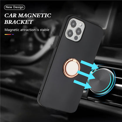 Mobile Phone Shell for iPhone 12 / 12 Pro 6.1 inch Ring Holder Kickstand Matte TPU Cover Support Car Magnet Mount