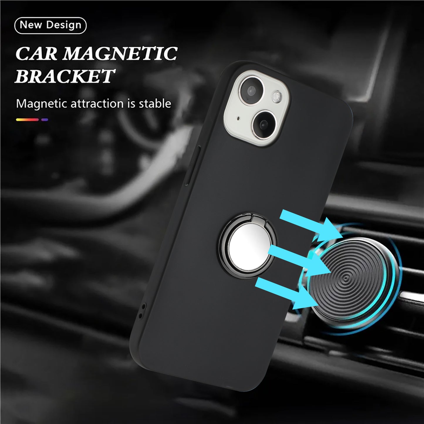 For iPhone 14 Plus Anti-drop Frosted TPU Cover Ring Holder Kickstand Soft Mobile Phone Shell