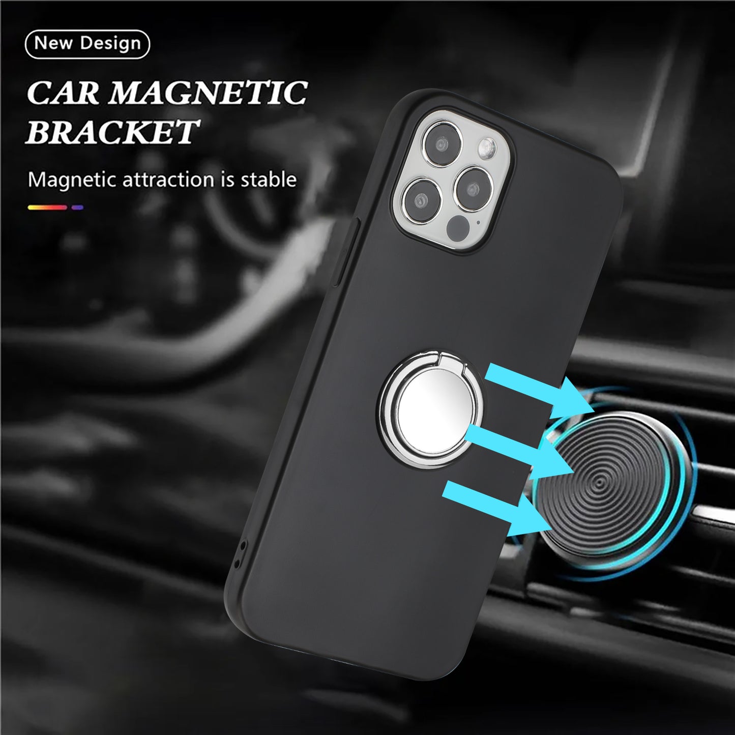 For iPhone 12 Pro Max 6.7 inch Matte Shell, TPU Cover Mobile Phone Case with Ring Holder Kickstand