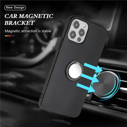 For iPhone 12 Pro Max 6.7 inch Matte Shell, TPU Cover Mobile Phone Case with Ring Holder Kickstand