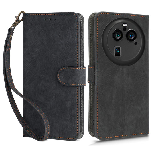 For Oppo Find X6 Pro PU Leather Phone Cover RFID Blocking Wallet Stand Case with Strap