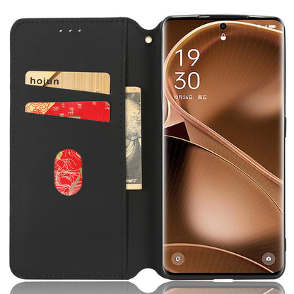 For Oppo Find X6 Pro Imprinted Rhombus Pattern PU Leather+TPU Phone Cover Stand Phone Wallet Case