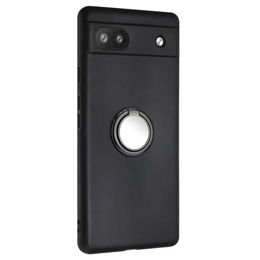 For Google Pixel 6a Matte Texture Flexible TPU Phone Case Ring Kickstand Cover Support Car Magnet Mount