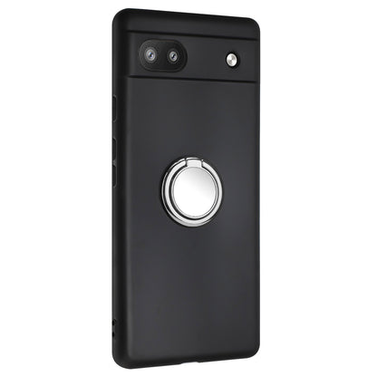 For Google Pixel 6a Matte Texture Flexible TPU Phone Case Ring Kickstand Cover Support Car Magnet Mount