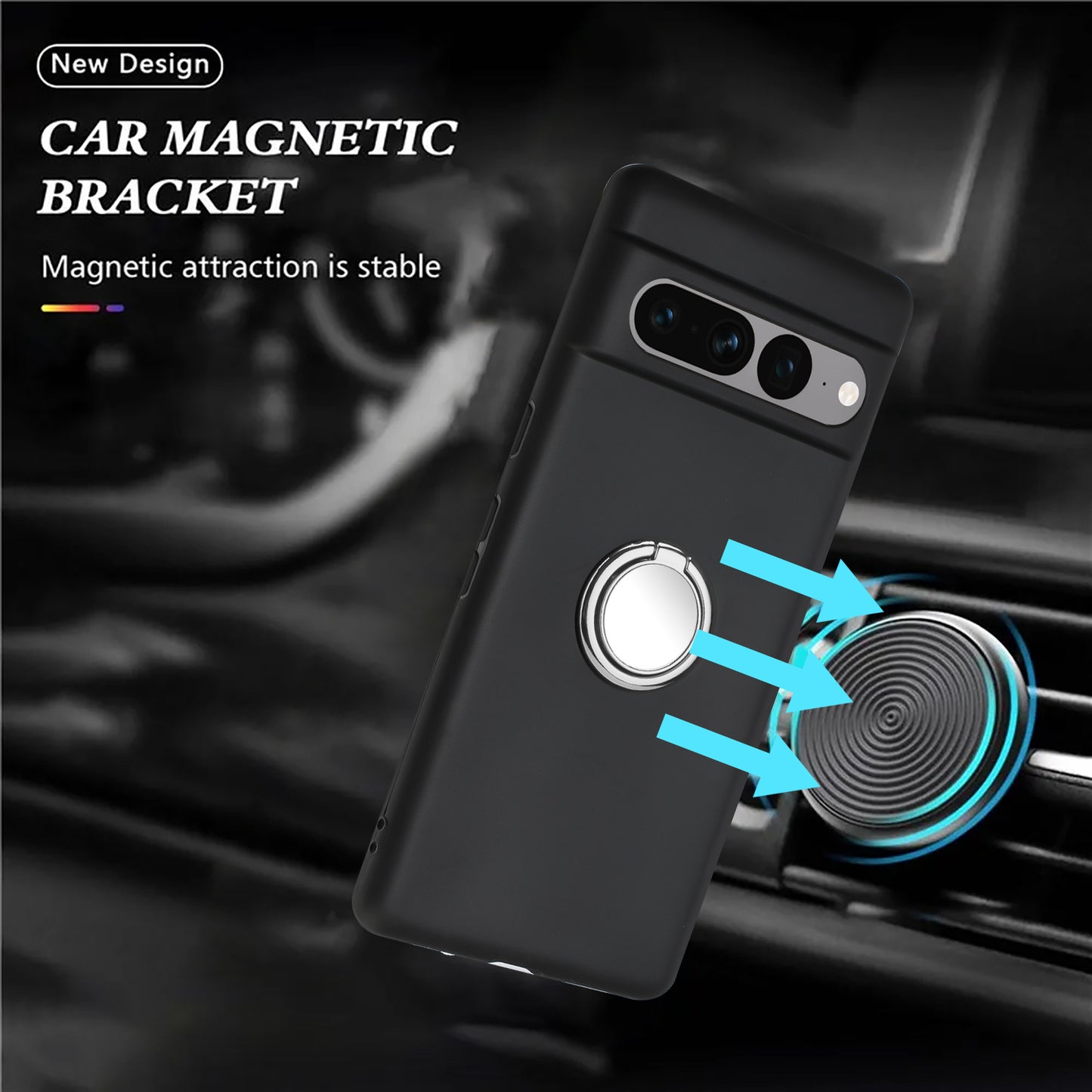 Matte Shell for Google Pixel 8 Pro TPU Cover Phone Case with Mirror-like Ring Kickstand