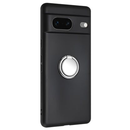 For Google Pixel 7 5G Matte Shell TPU Cover Phone Case with Mirror-like Ring Kickstand