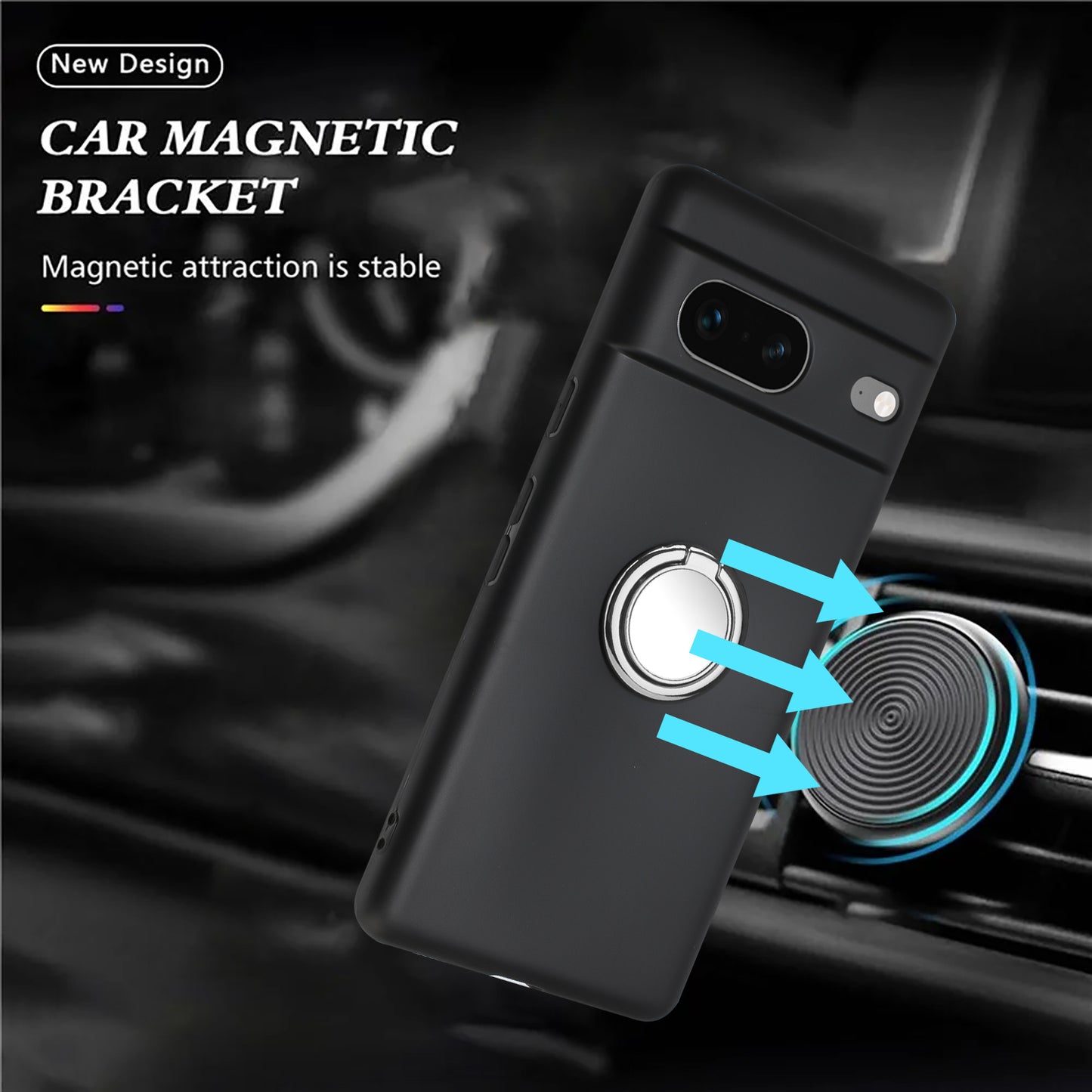 For Google Pixel 7 5G Matte Shell TPU Cover Phone Case with Mirror-like Ring Kickstand