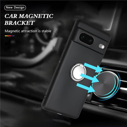 For Google Pixel 7 5G Matte Shell TPU Cover Phone Case with Mirror-like Ring Kickstand