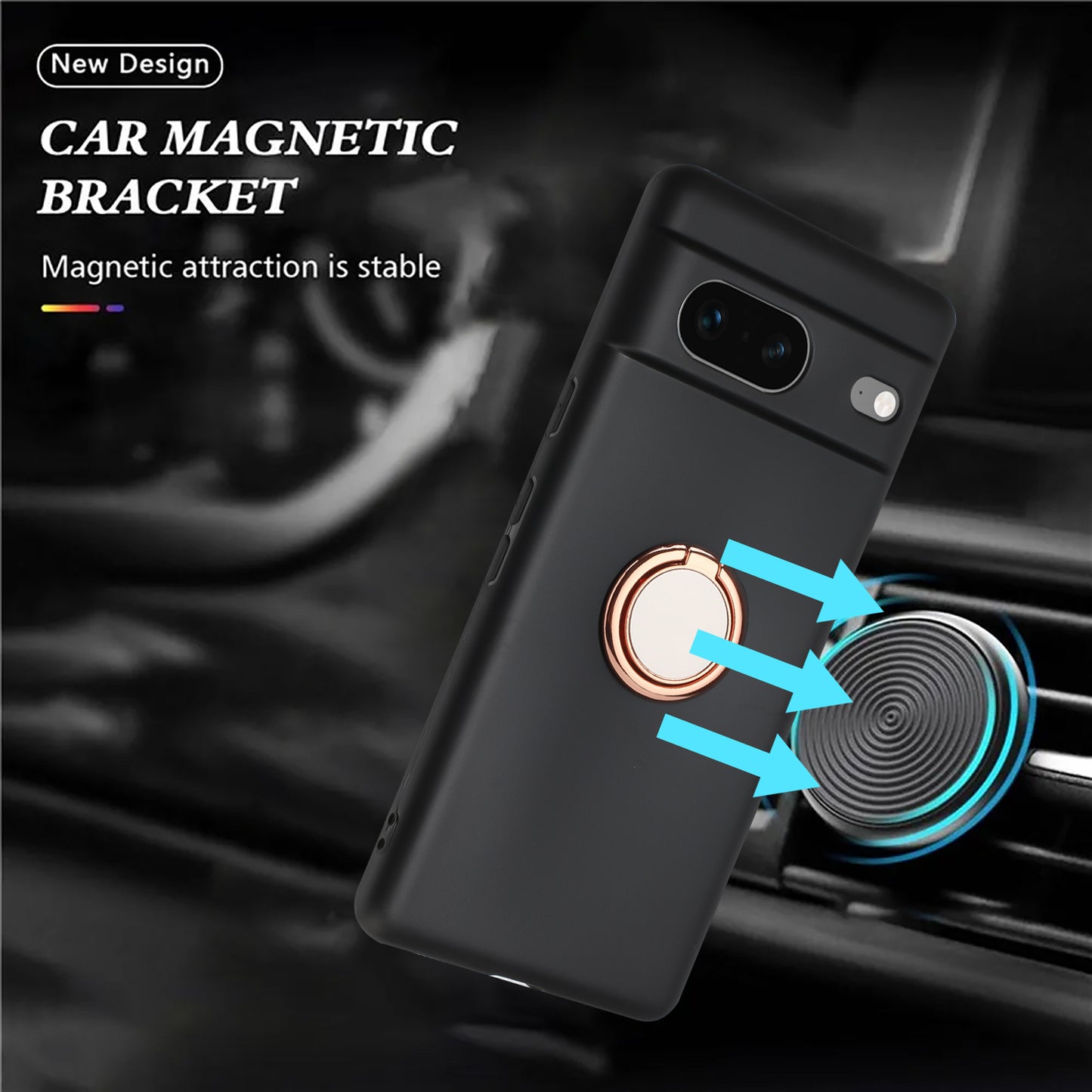 For Google Pixel 7 5G Matte Shell TPU Cover Phone Case with Mirror-like Ring Kickstand