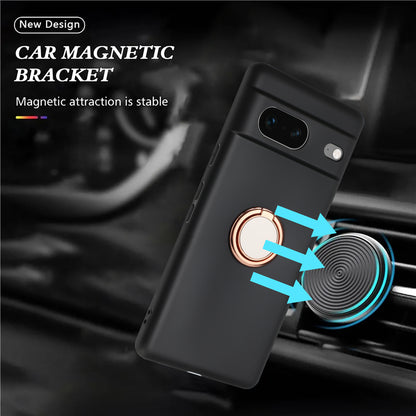 For Google Pixel 7 5G Matte Shell TPU Cover Phone Case with Mirror-like Ring Kickstand