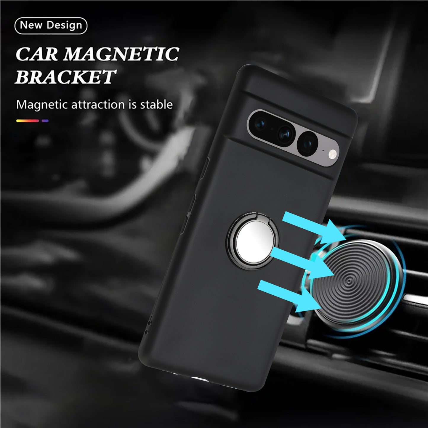 For Google Pixel 7 Pro 5G Back Protector TPU Cover Phone Case with Ring Kickstand Matte Shell