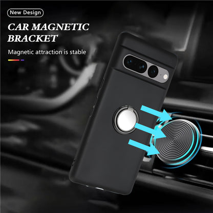For Google Pixel 7 Pro 5G Back Protector TPU Cover Phone Case with Ring Kickstand Matte Shell