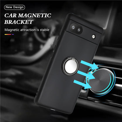 For Google Pixel 7a Matte Back Protector TPU Cover Phone Case with Folding Ring Kickstand