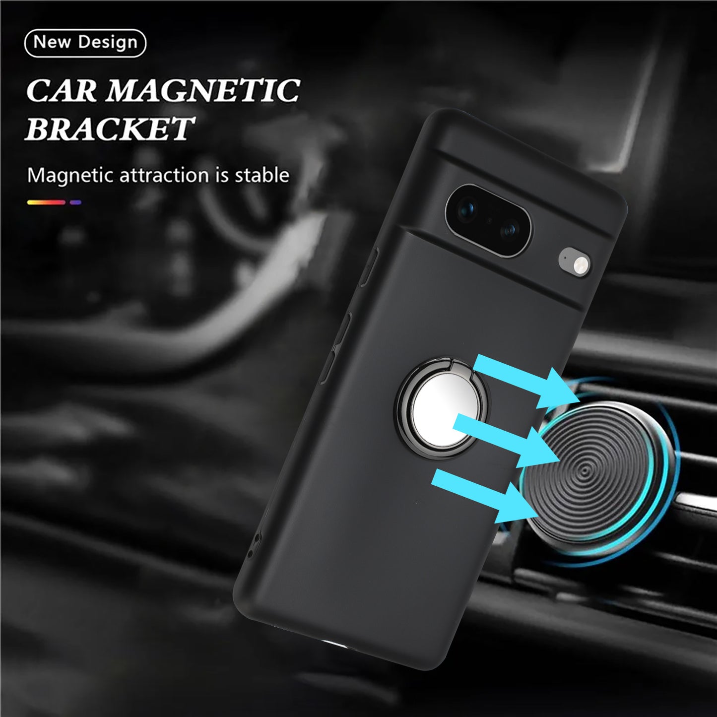 For Google Pixel 8 Shockproof Back Protector TPU Cover Matte Phone Case with Ring Kickstand