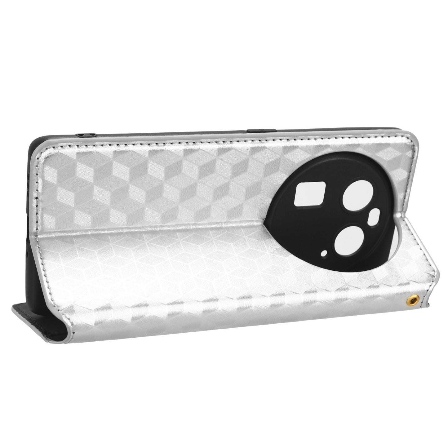 Wallet Case for Oppo Find X6 Imprinted Rhombus Pattern PU Leather+TPU Stand Phone Cover