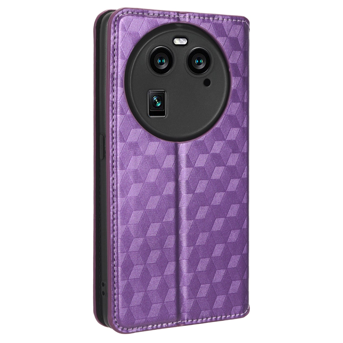 Wallet Case for Oppo Find X6 Imprinted Rhombus Pattern PU Leather+TPU Stand Phone Cover