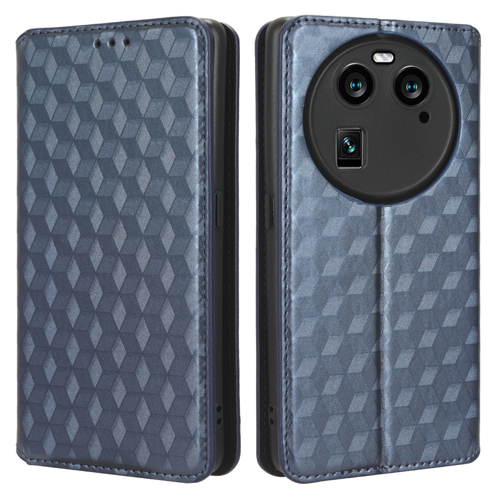 Wallet Case for Oppo Find X6 Imprinted Rhombus Pattern PU Leather+TPU Stand Phone Cover