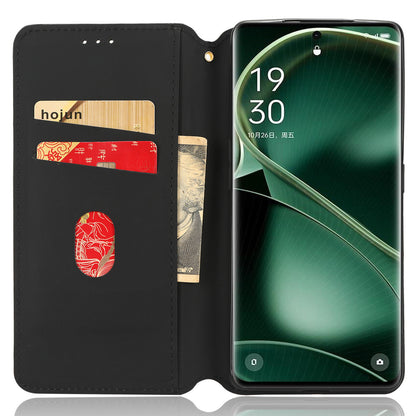 Wallet Case for Oppo Find X6 Imprinted Rhombus Pattern PU Leather+TPU Stand Phone Cover