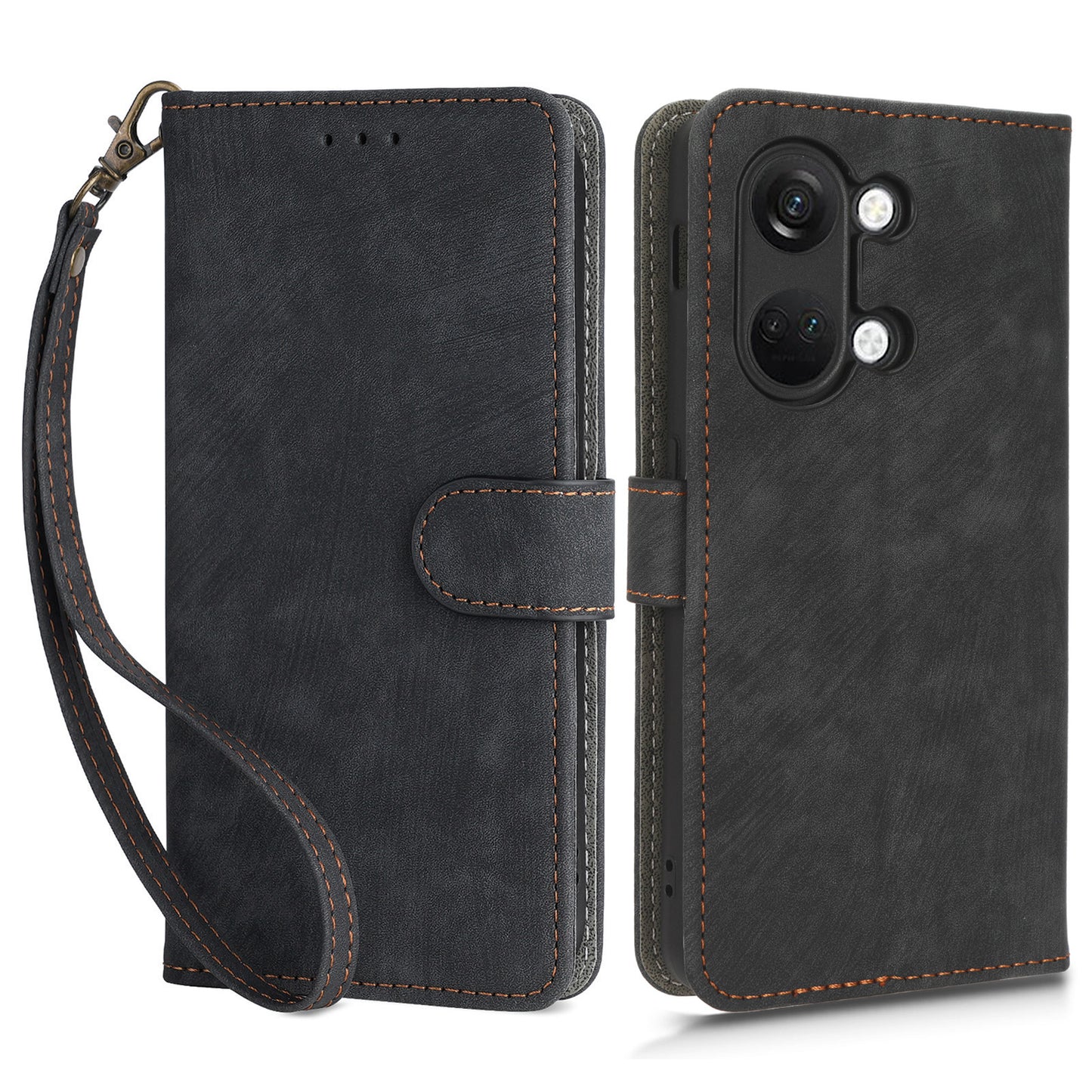 For OnePlus Nord 3 5G / Ace 2V Cell Phone Stand Case PU Leather RFID Blocking Wallet Cover with Strap