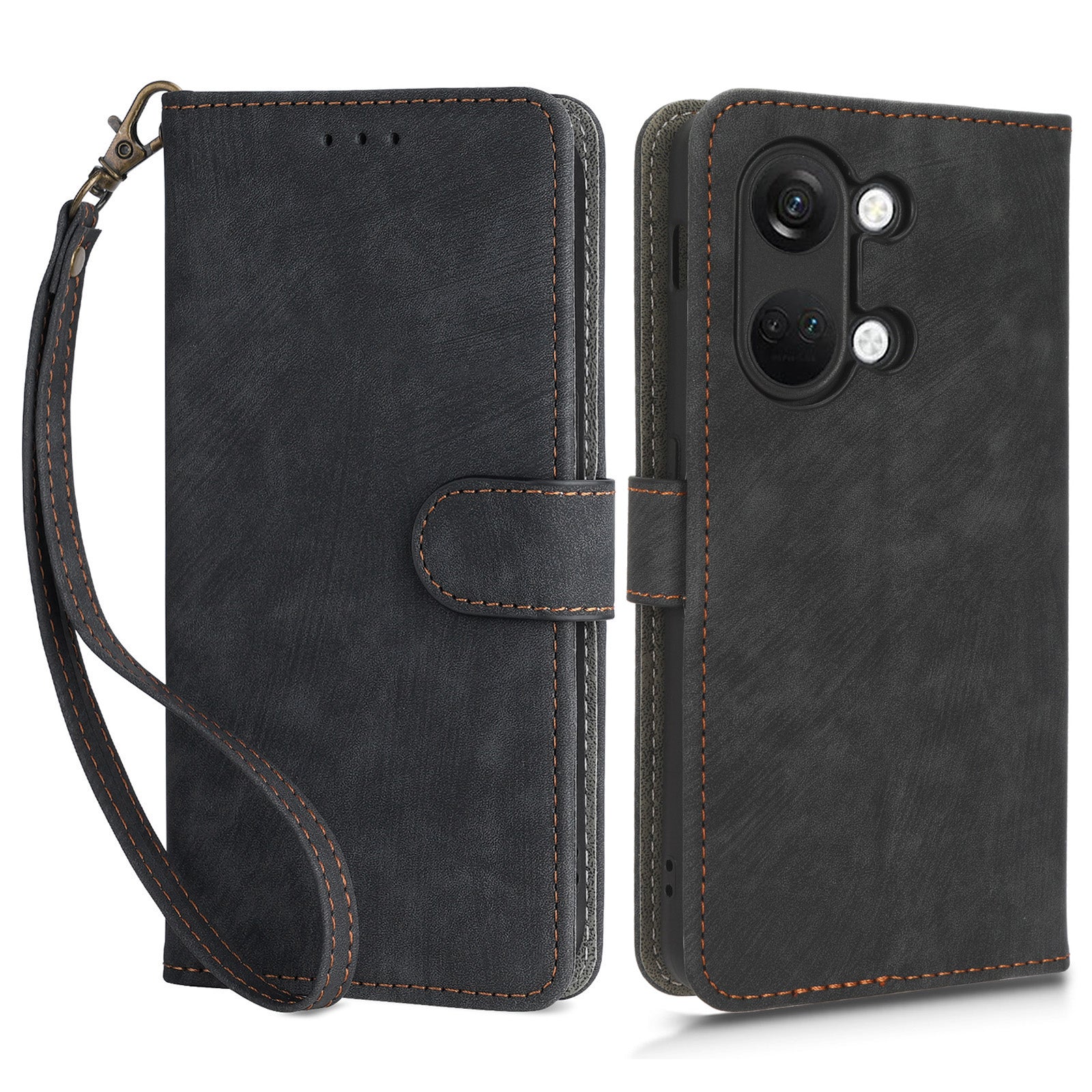 For OnePlus Nord 3 5G / Ace 2V Cell Phone Stand Case PU Leather RFID Blocking Wallet Cover with Strap