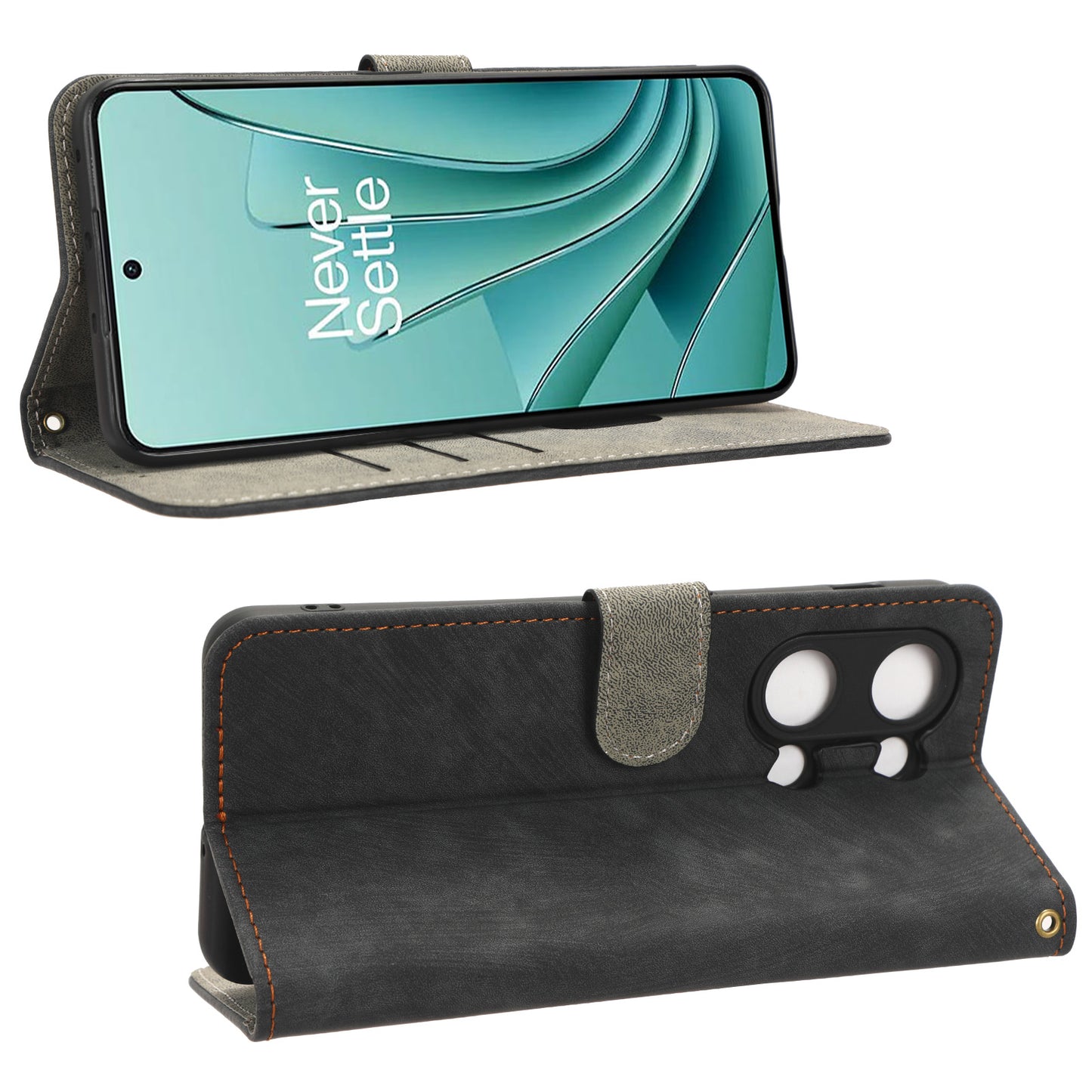 For OnePlus Nord 3 5G / Ace 2V Cell Phone Stand Case PU Leather RFID Blocking Wallet Cover with Strap