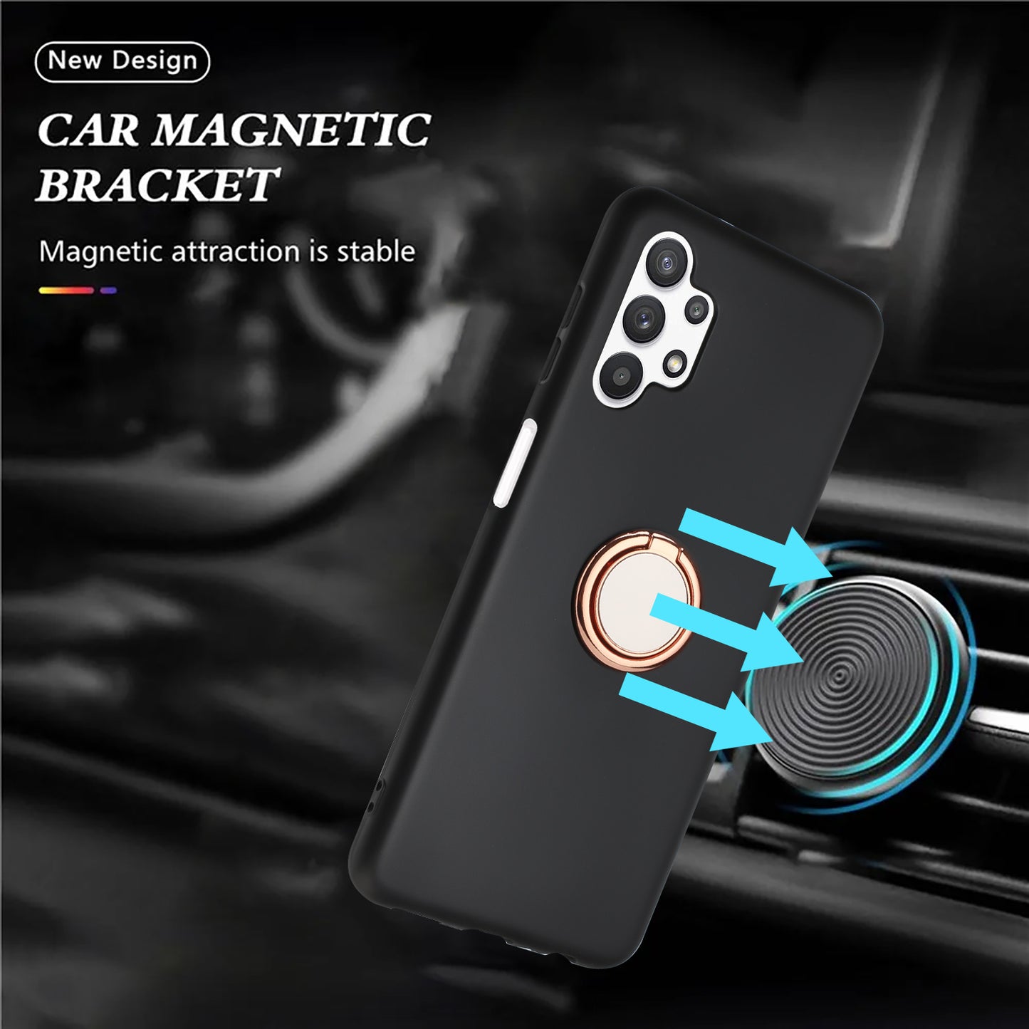 For Samsung Galaxy A32 5G / M32 5G Mirror-like Ring Kickstand Fingerprint Free TPU Case Matte Phone Cover